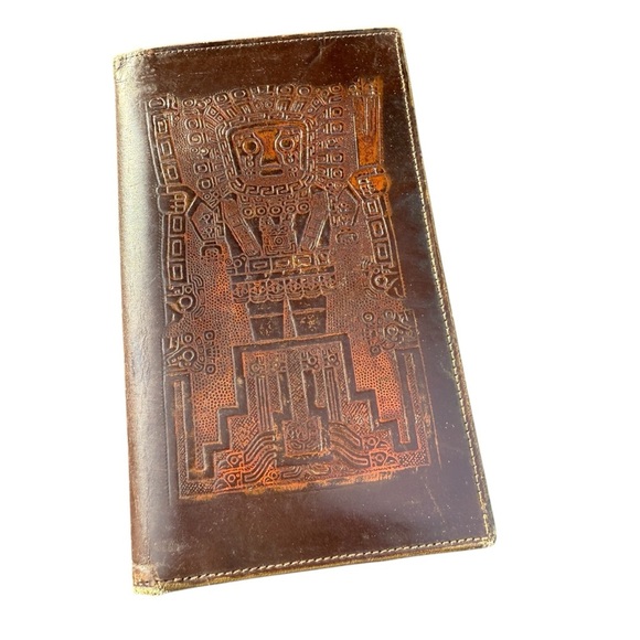 Vintage Embossed Brown Leather Wallet checkbook - Picture 1 of 5